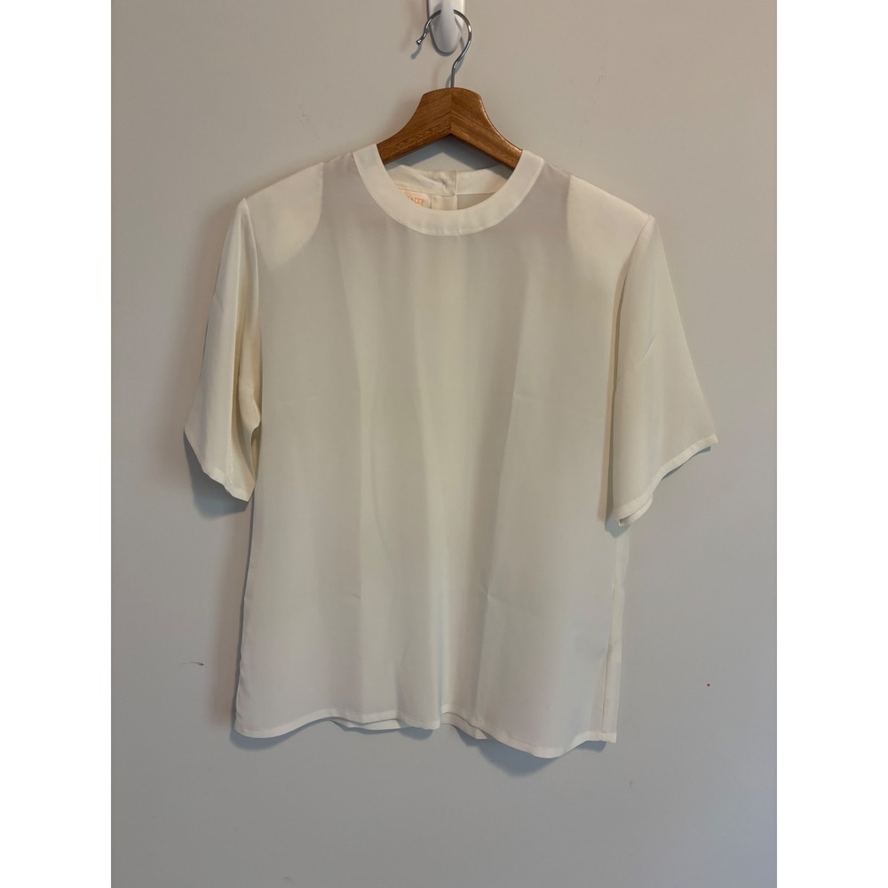 Sophisticates by Pendleton Cream White Short Sleeve Button Back Blouse Sz M ?